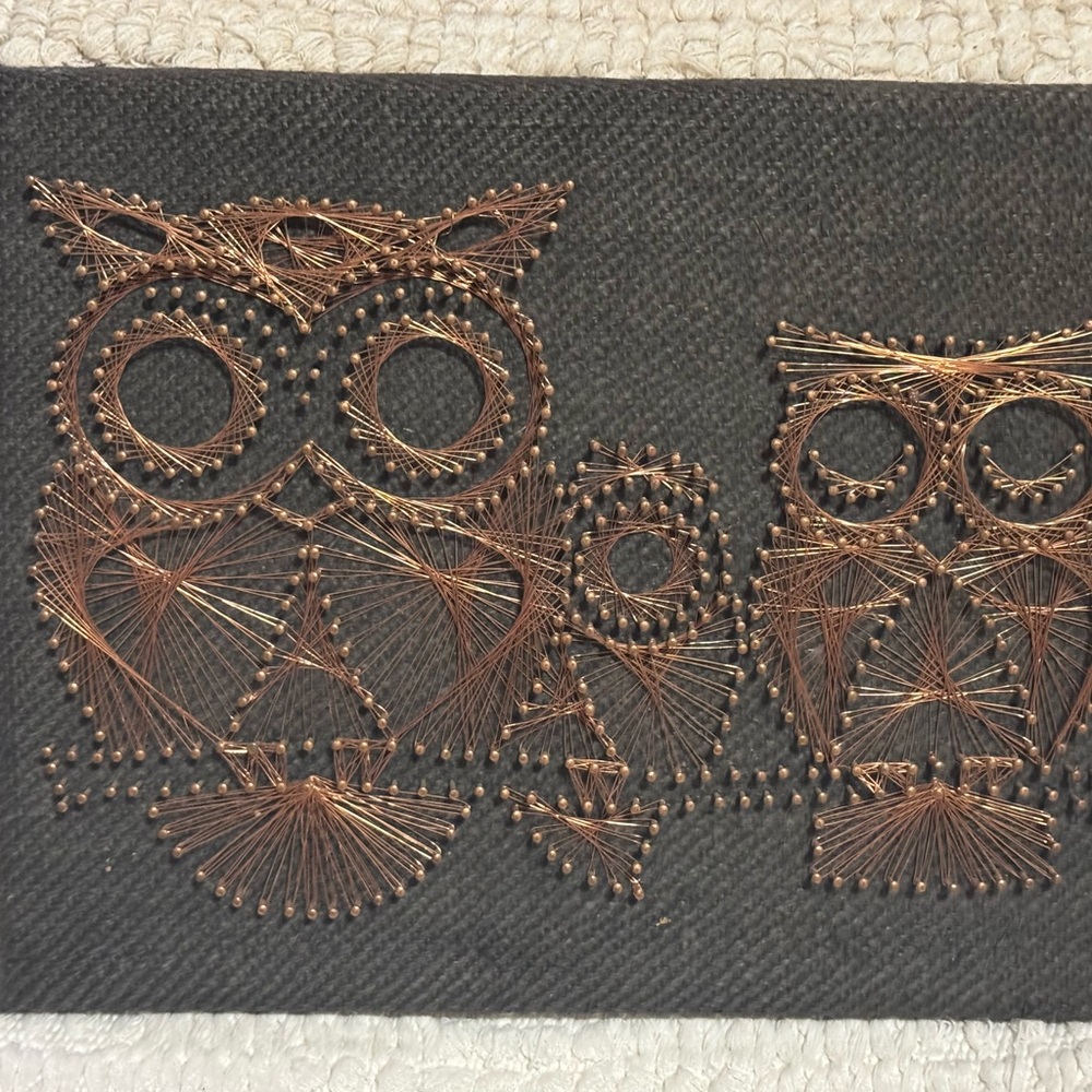 Owl Copper Wire Art on Black Canvas